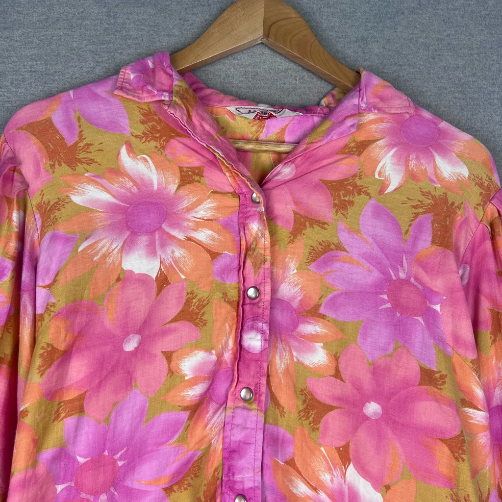 Vintage H Bar C Pink Long Sleeve Button Down Western Shirt Size 36 50s 60s